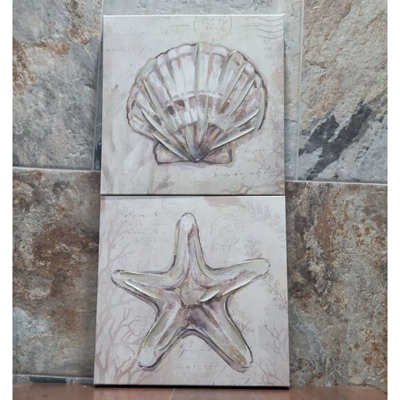Starfish Scallop Shell Painting Canvas Hanging Wall Art Sea life Beach Decor - Picture 5 of 12